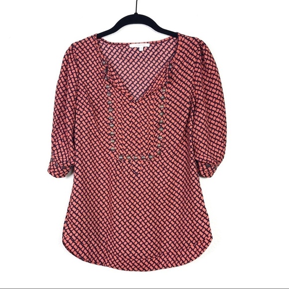 StitchFix 41 Hawthorn Orange Navy Bronze Studs Top - Picture 1 of 7